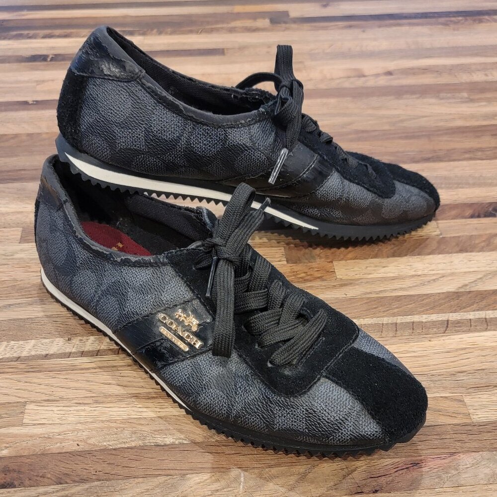 COACH Signature IVY Leather Trainer Black Sneakers Laced Shoes